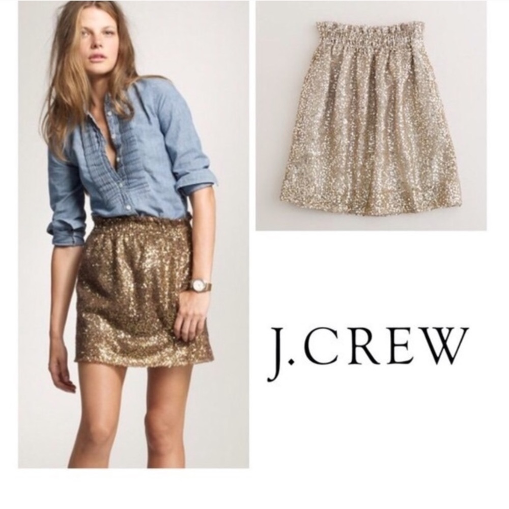 J Crew Sequin Mini Skirt Gold Bronze 2 XS